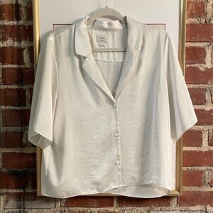 Wilfred Cream Short-Sleeve Button-Front Silk-Look Blouse